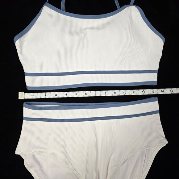 New Herseas High Waisted High Cut Ribbed Bikini Two Piece Swimsuit M - Picture 7 of 11